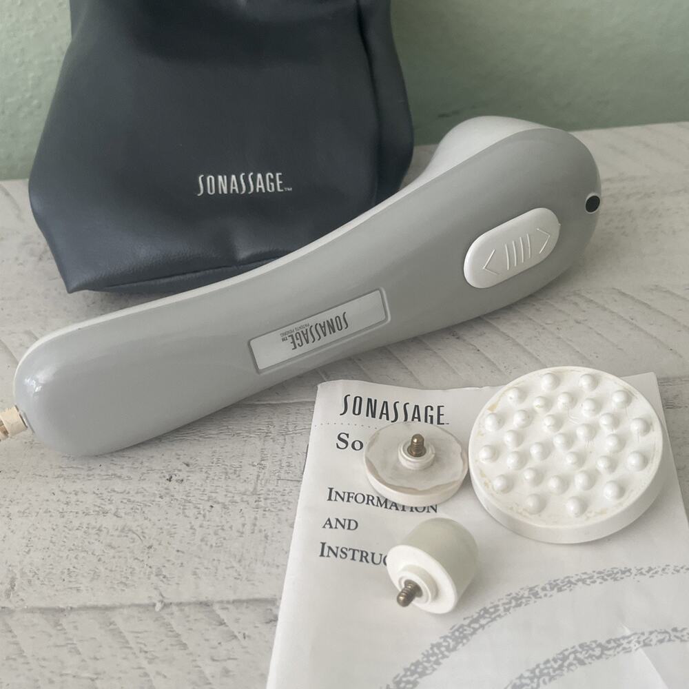 Vintage Sonassage Sonic Pain Reliever Vibrate Handheld Body Massager w/ 3 Heads